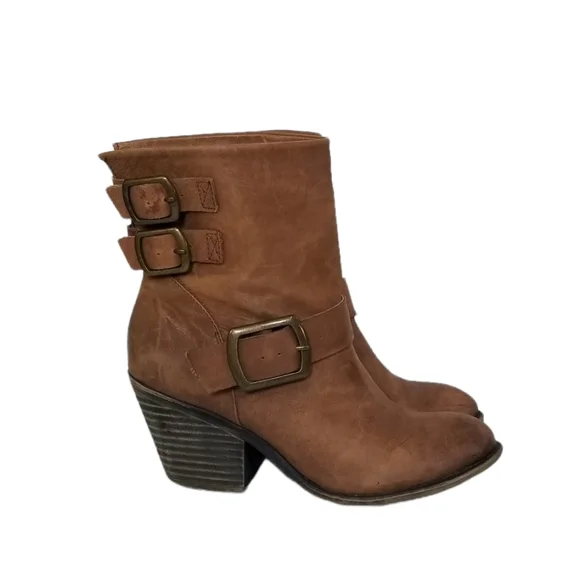 LUCKY BRAND Tommie Womens Cognac Leather Western Heeled Ankle Booties Size 8.5 - Picture 2 of 11